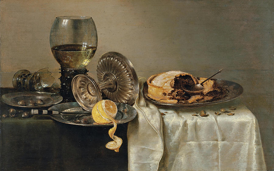 Willem Claesz. Heda -Haarlem, 1593/94-1680-. Still Life with Fruit Pie and various Objects -1634-... Painting by Willem Claeszoon Heda -c 1594-c 1680-