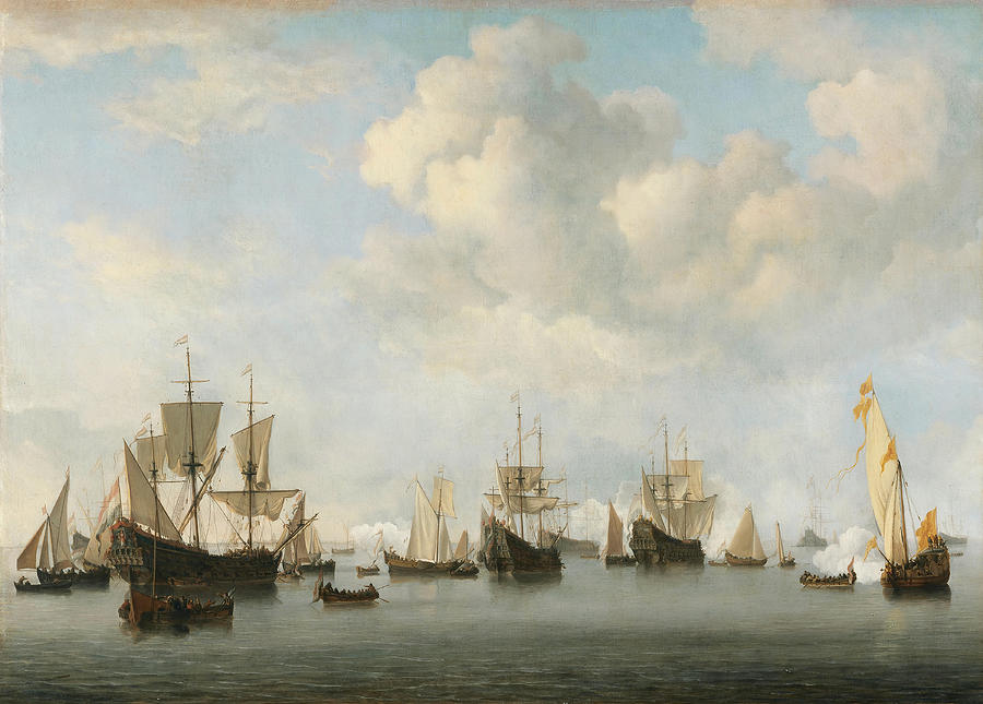 Willem van de Velde II -Leiden, 1633-London, 1707-. The Dutch Fleet in the Goeree Roads -ca. 1672... Painting by Willem van de Velde the Younger -1633-1707- Willem van de Velde II -Leiden, 1633-London, 1707-. The Dutch Fleet in the Goeree Roads -ca. 1672... Painting by Willem van de Velde the Younger -1633-1707-