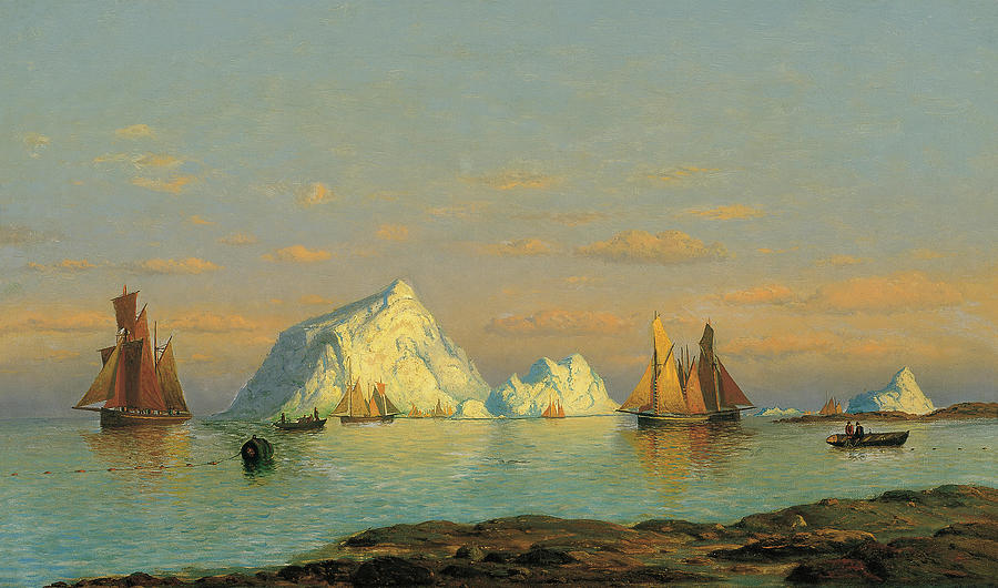 William Bradford -Fairhaven 1823 - New York, 1892-. Fishermen off the Coast of Labrador -s.f-. Oi... Painting by William Bradford -1823-1892-