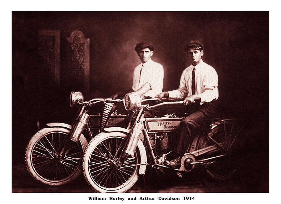William Harley and Arthur Davidson 1914 in Sepia Photograph by Digital Reproductions