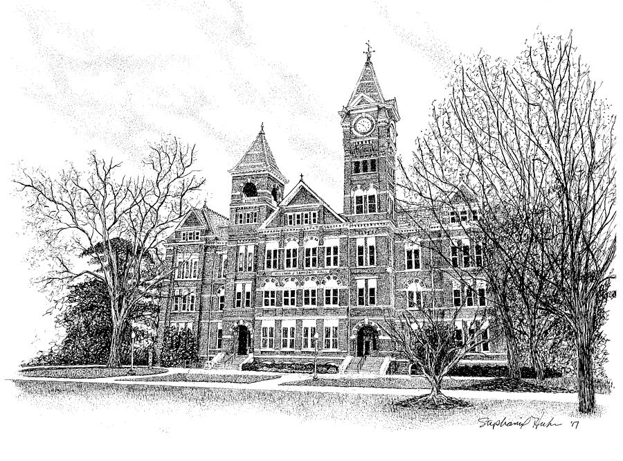 Architecture Drawing - William J. Samford Hall, Auburn University by Stephanie Huber