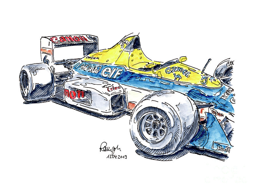 Williams Renault Fw12c F1 Racecar Ink Drawing And Watercolor Drawing By Frank Ramspott