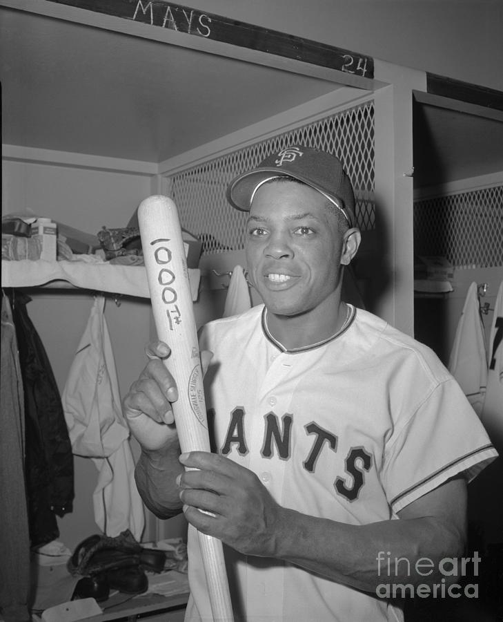 Willie Mays Holding Baseball Bat by Bettmann