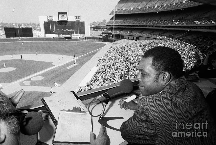 Willie Mays In Press Box At Shea Stadium Photograph by Bettmann