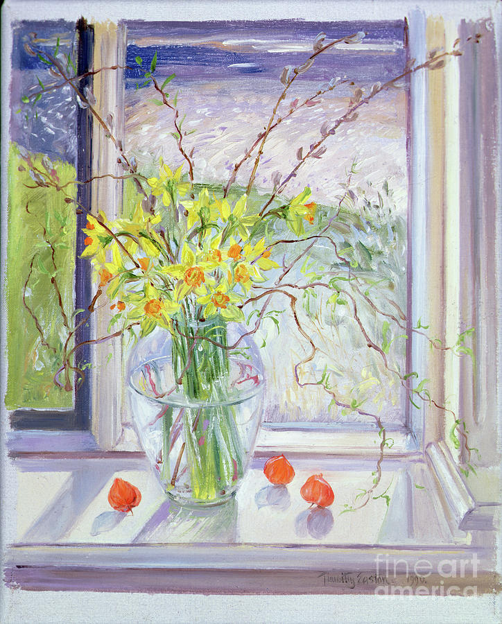 Willow Branches With Narcissus Painting by Timothy Easton