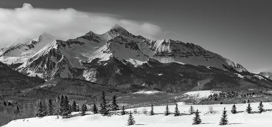 Black And White Photograph - Wilson Peak Winter Panorama by Bridget Calip