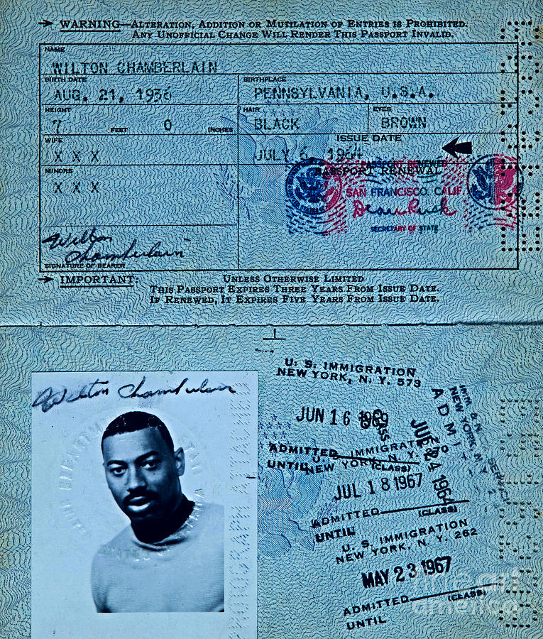 Wilt Chamberlain Passport Mixed Media by Peter Ogden