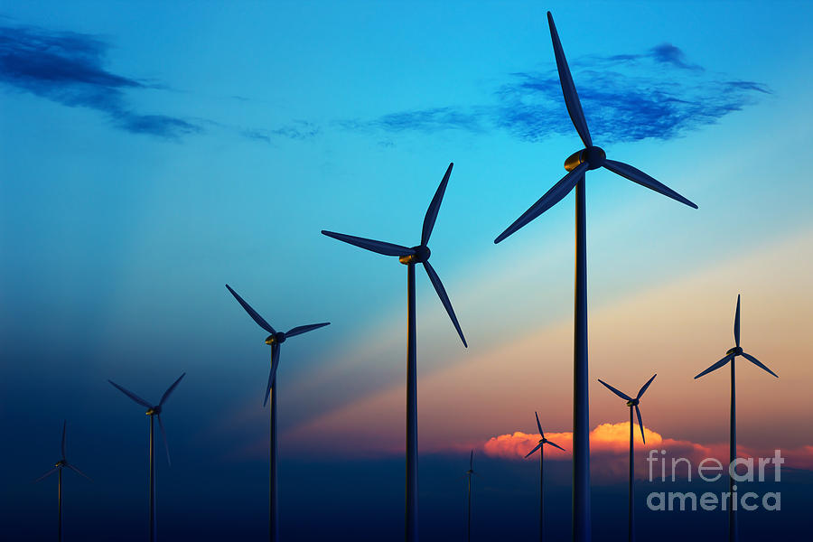 Blades Photograph - Wind Turbine Farm With Rays Of Light by Johan Swanepoel Blades Photograph - Wind Turbine Farm With Rays Of Light by Johan Swanepoel