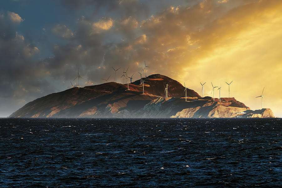 Sunset Photograph - Windfarm Of Aghios Georgios Island by Andrey Shpek