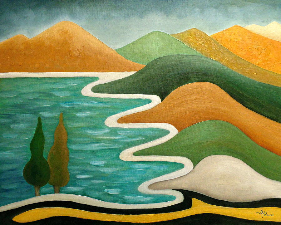 Mountain Painting - Winding Coast by Angeles M Pomata