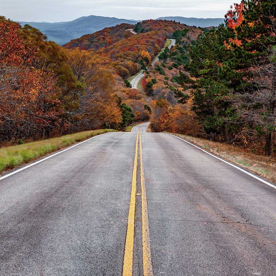 Winding Stair Mountain - Talimena Scenic Byway Drive In Autumn - Square Format Photograph