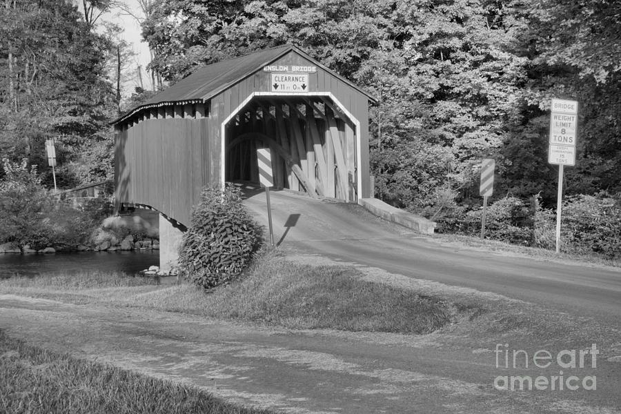 Winding Up To The Enslow Covered Bridge Black And White Photograph by Adam Jewell