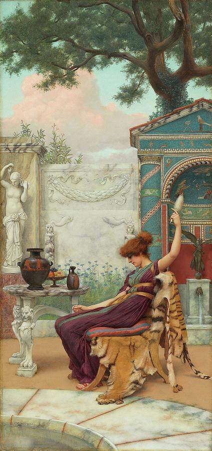Architecture Painting - Winding Wool In A Pompeian Garden by John William Godward
