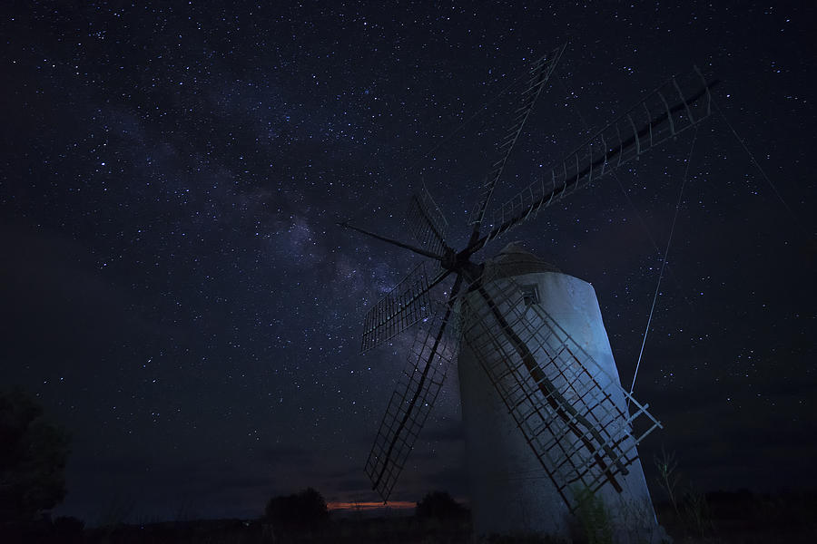 Windmill & Milky Way Photograph by Jose Mor