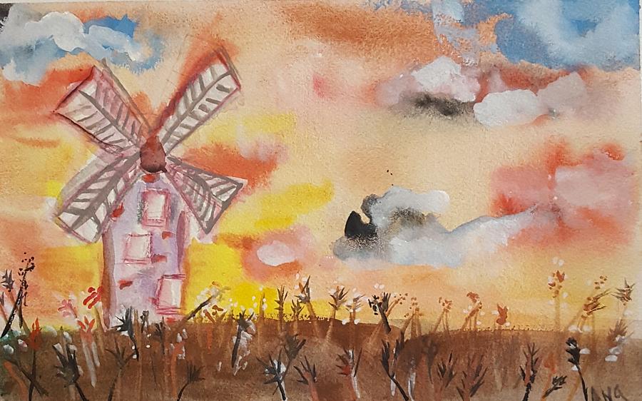 Windmill Painting - Windmill by Angela Lasky