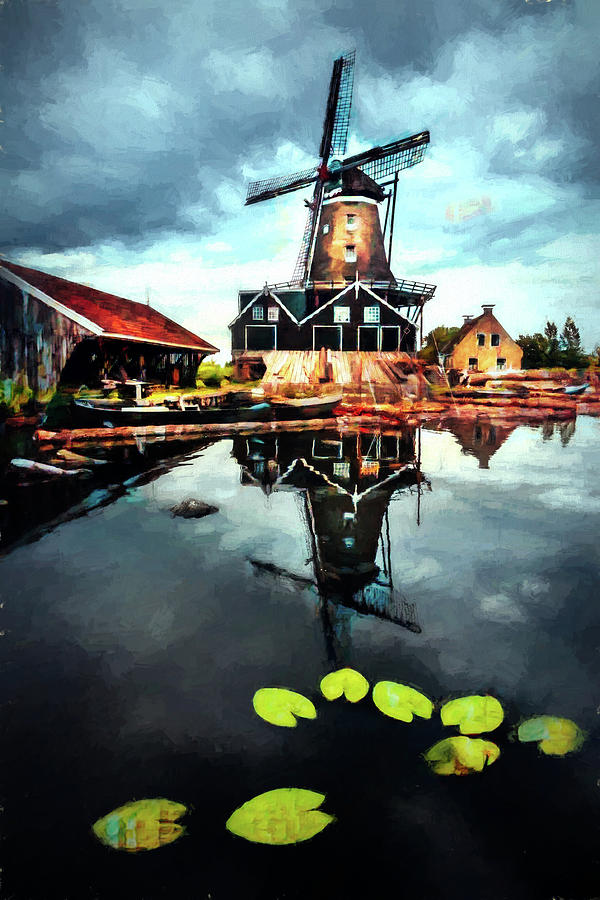 Windmill in the Dutch Countryside Painting Photograph by Debra and Dave Vanderlaan