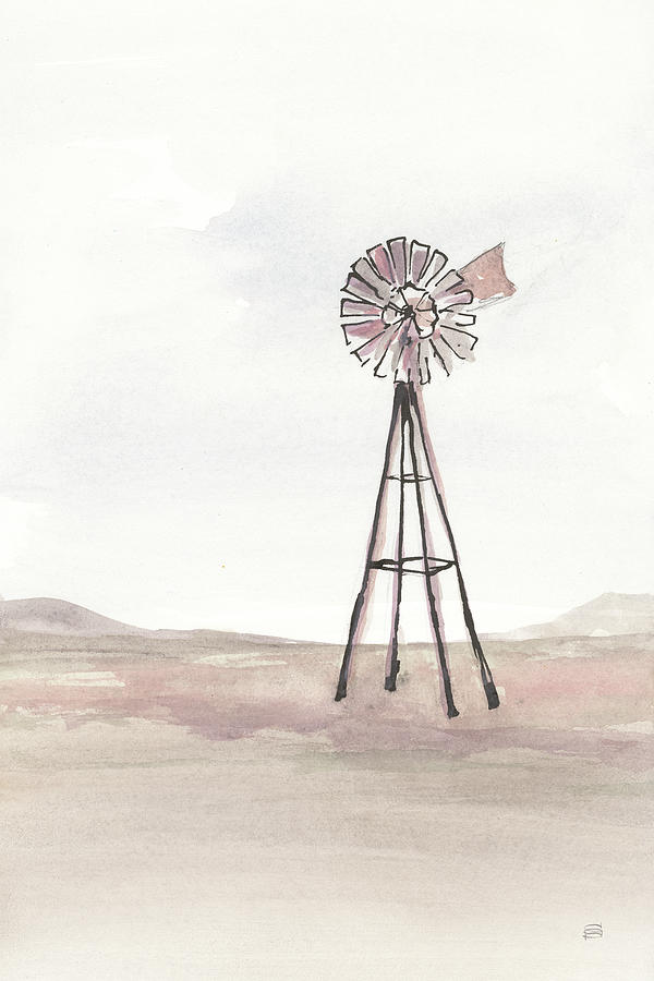 Farm Painting - Windmill Landscape Iv by Chris Paschke