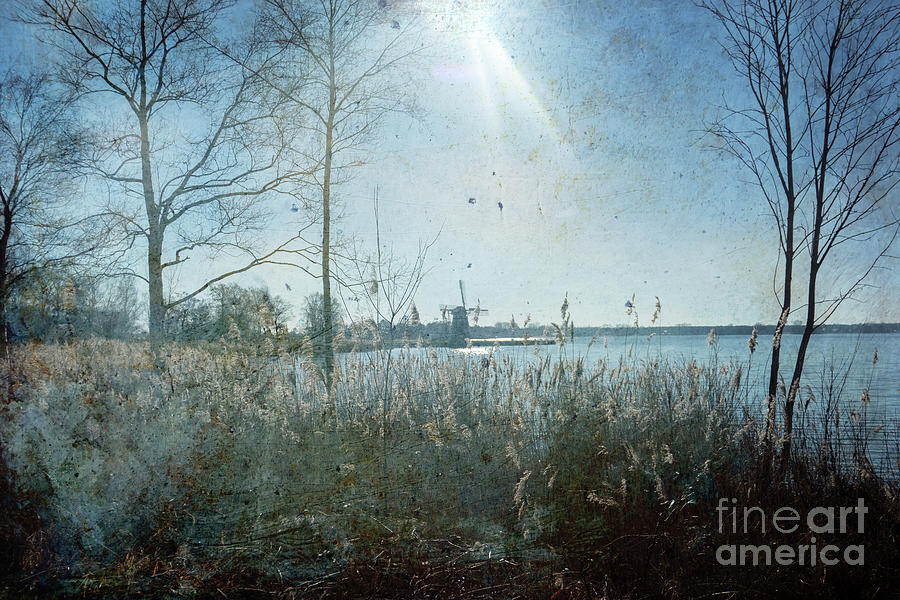 Windmill on the lake in the Netherlands Digital Art by Patricia Hofmeester