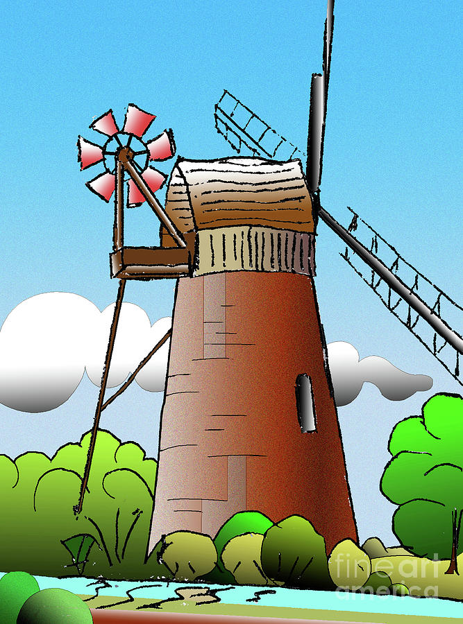 Windmill Drawing by Roy Isaacs Fine Art America