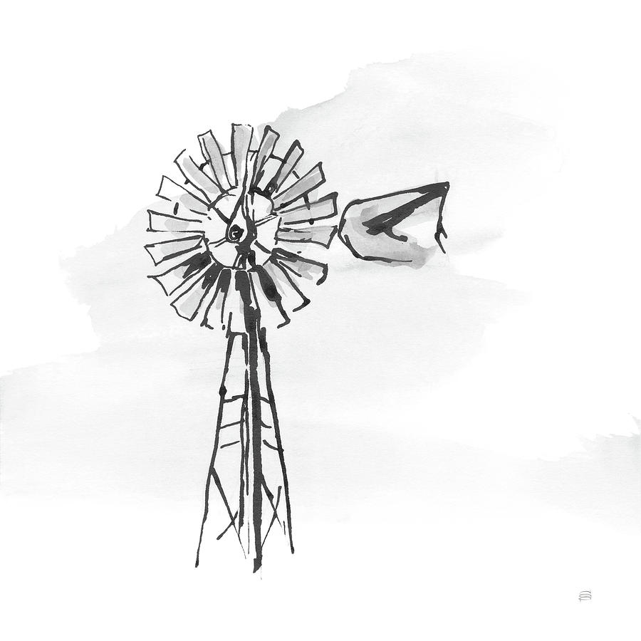 Black And White Painting - Windmill V Bw by Chris Paschke