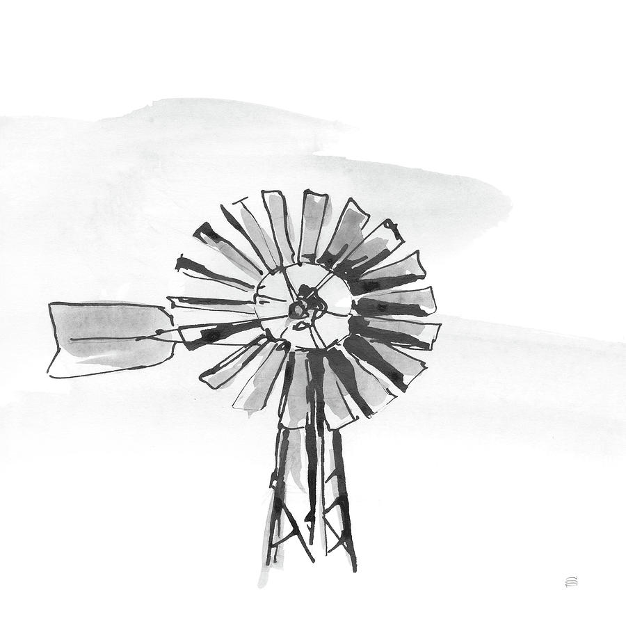 Black And White Painting - Windmill Vi Bw by Chris Paschke
