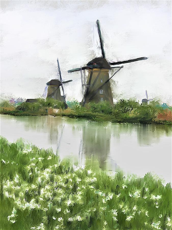 Windmills Painting by Diane Chandler