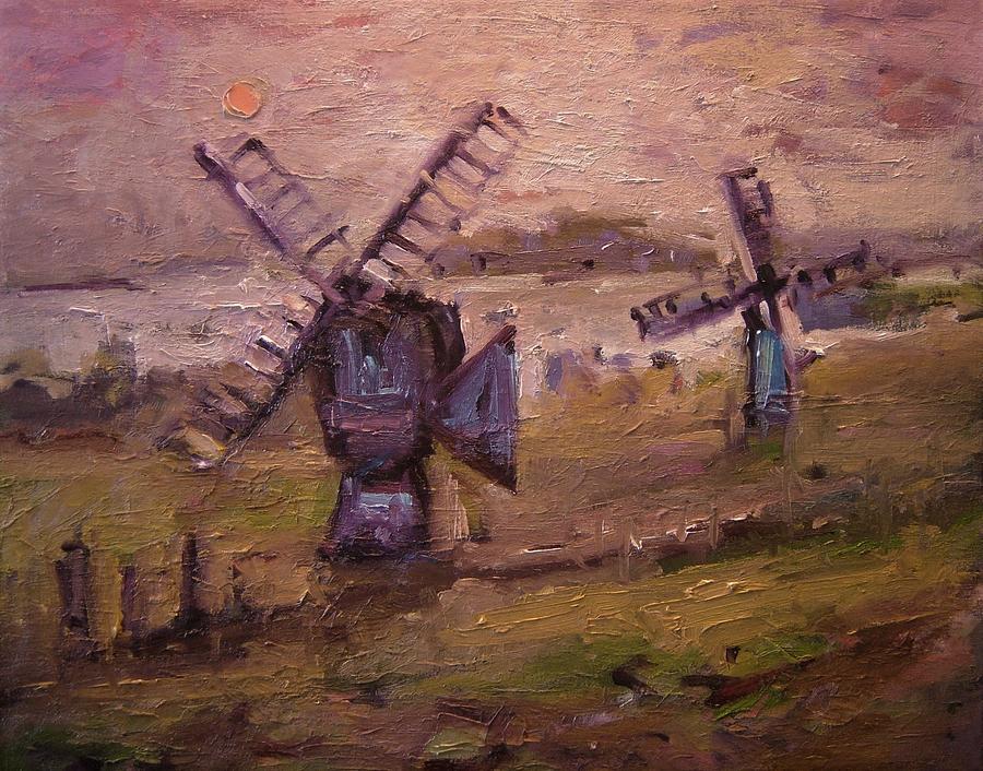 Windmills near Bruge Belgium Painting by R W Goetting