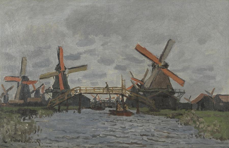 Windmills near Zaandam. Painting by Claude Monet -1840-1926-