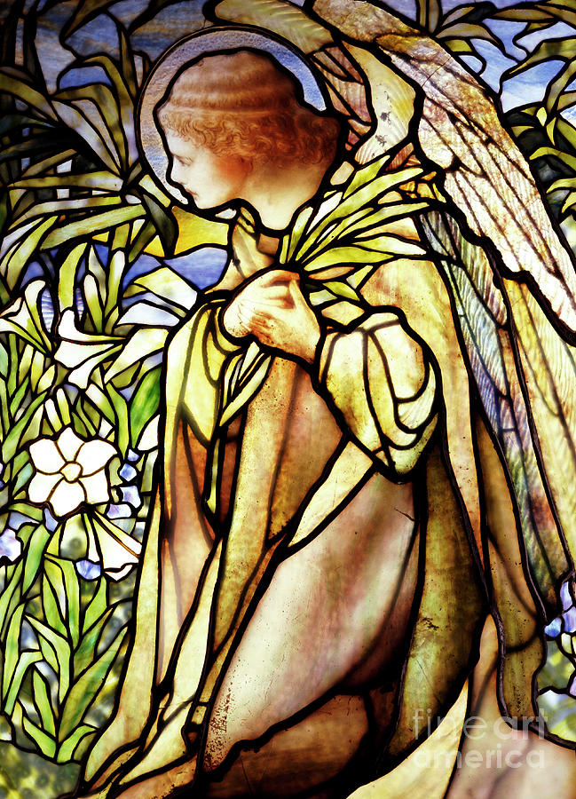 Religious Glass Art - Window Depicting A Kneeling Angel by American School Religious Glass Art - Window Depicting A Kneeling Angel by American School