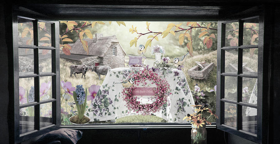 Window to the Garden Hint of Color Digital Art by Debra and Dave Vanderlaan