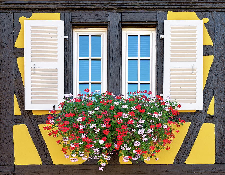 Window With Shutters & Flowerbox Digital Art by Jan Wlodarczyk