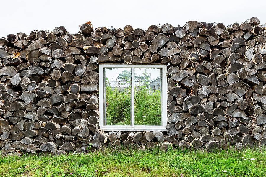 Window Within Wall Made Of Tree Logs Digital Art by Pietro Canali