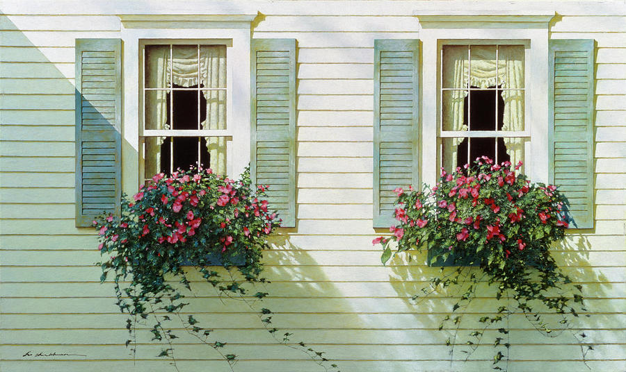 Windows With Flowerboxes Painting by Zhen-huan Lu