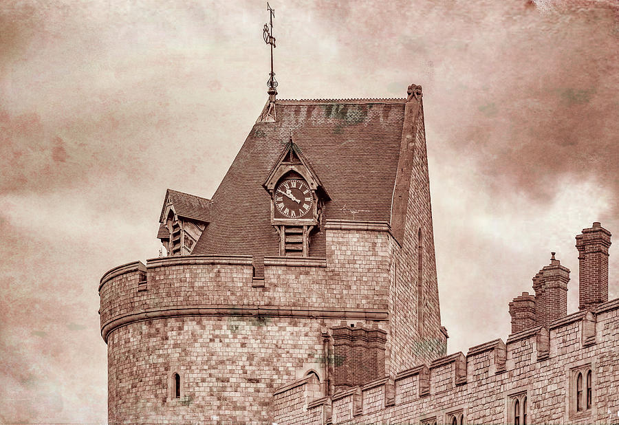 Windsor Castle Clock Tower, Antiqued Version Photograph by Marcy Wielfaert