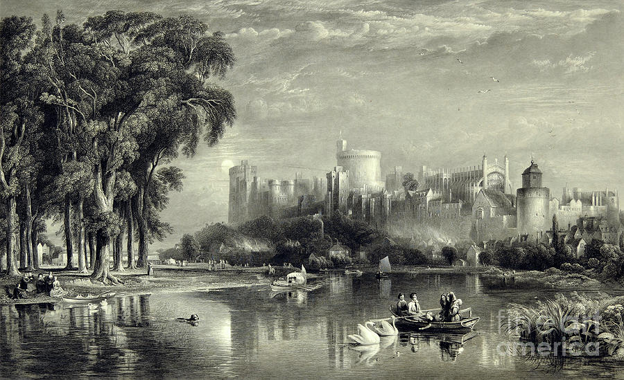 Black And White Painting - Windsor Castle From The North West  Engraving by William Richardson