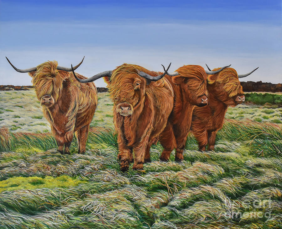 Windswept Highland Cattle  Painting by Marilyn McNish