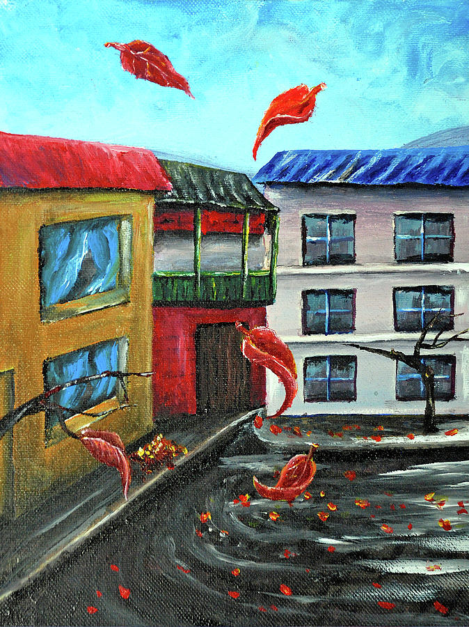 Fall Painting - Windy Street by Medea Ioseliani