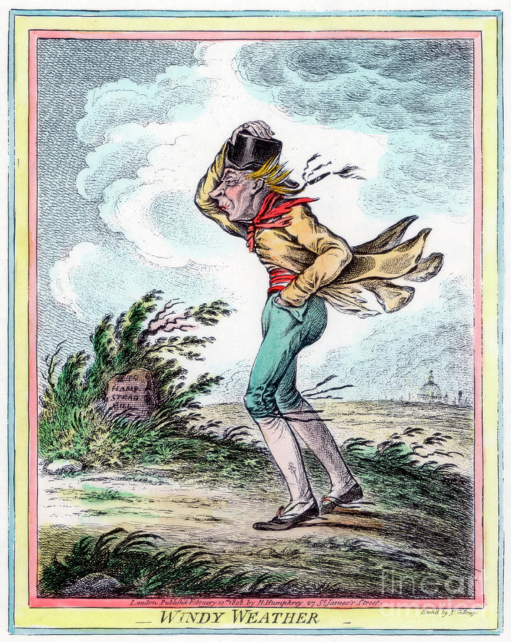 Windy Weather, 1808.artist James Gillray Drawing by Print Collector