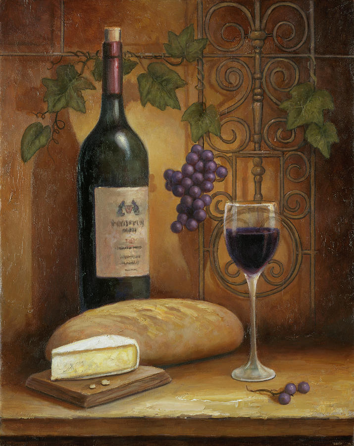 Still Life Painting - Wine And Cheese A by John Zaccheo