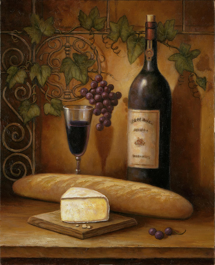 Still Life Painting - Wine And Cheese B by John Zaccheo