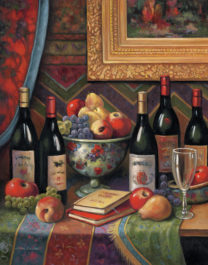 Glass Painting - Wine And Floral 2 by John Zaccheo