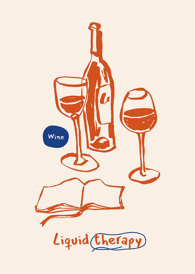 Wine And Relaxation Sketch Digital Art by Trendy Art Wine And Relaxation Sketch Digital Art by Trendy Art
