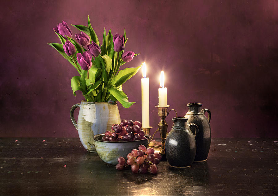 Still Life Photograph - Wine And Tulips by Michael Allmaier