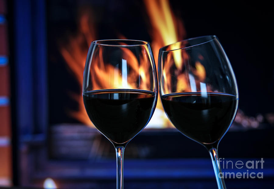 Wine By The Fireplace Photograph By Wdnet Studio
