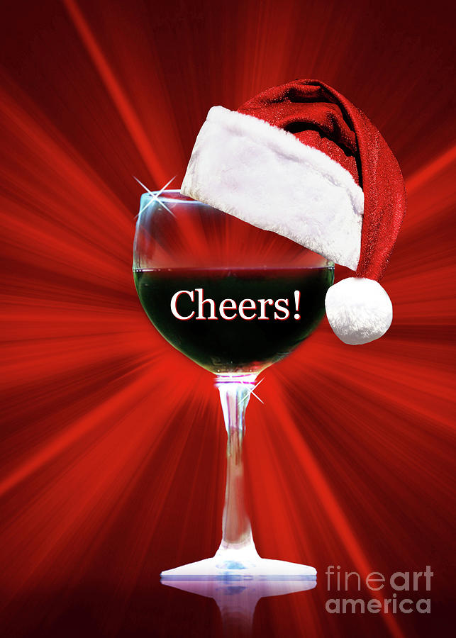 Wine Cheers Happy Holidays Christmas with Santa Hat Photograph by Stephanie Laird
