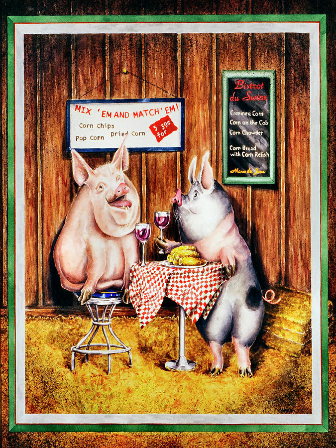 Wine, Dine & Swine Painting by Charlsie Kelly