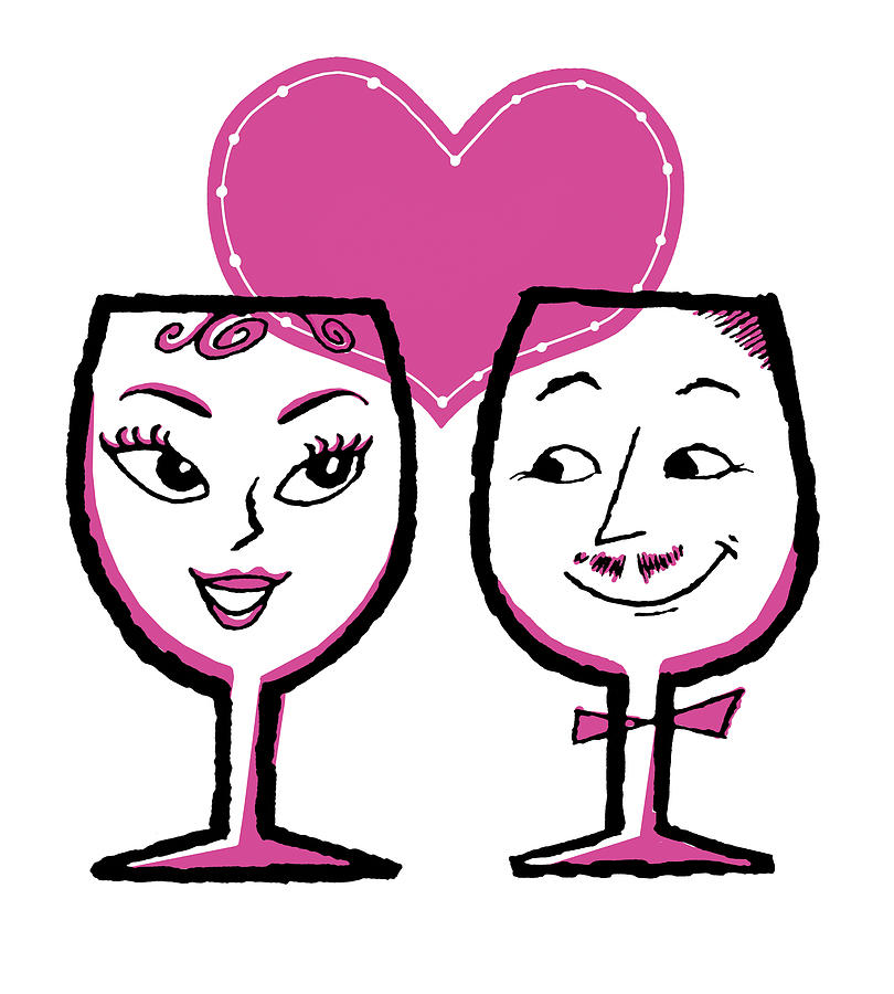 Vintage Drawing - Wine Glasses in Love by CSA Images