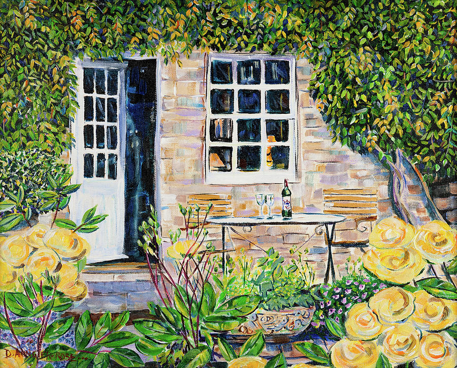 Wine Oclock In The Rose Garden Painting by Seeables Visual Arts
