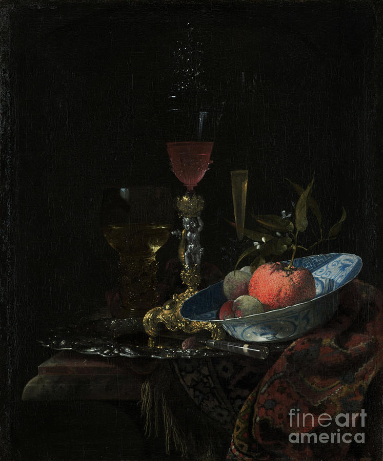 Wineglass And A Bowl Of Fruit, 1663 Painting by Willem Kalf
