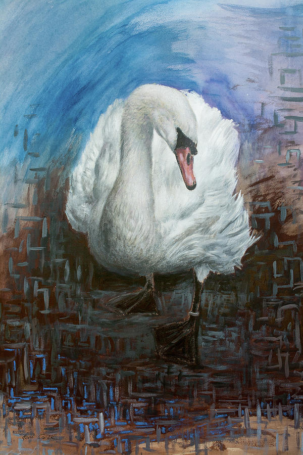 Wingcut Swan Painting by Hans Egil Saele